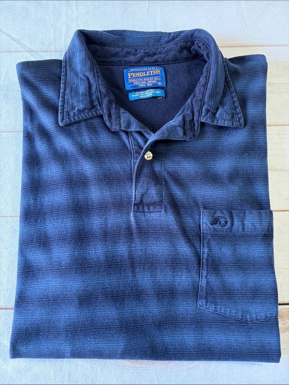 Vintage Pendleton Navy Blue Short-Sleeve Polo with Chest Pocket